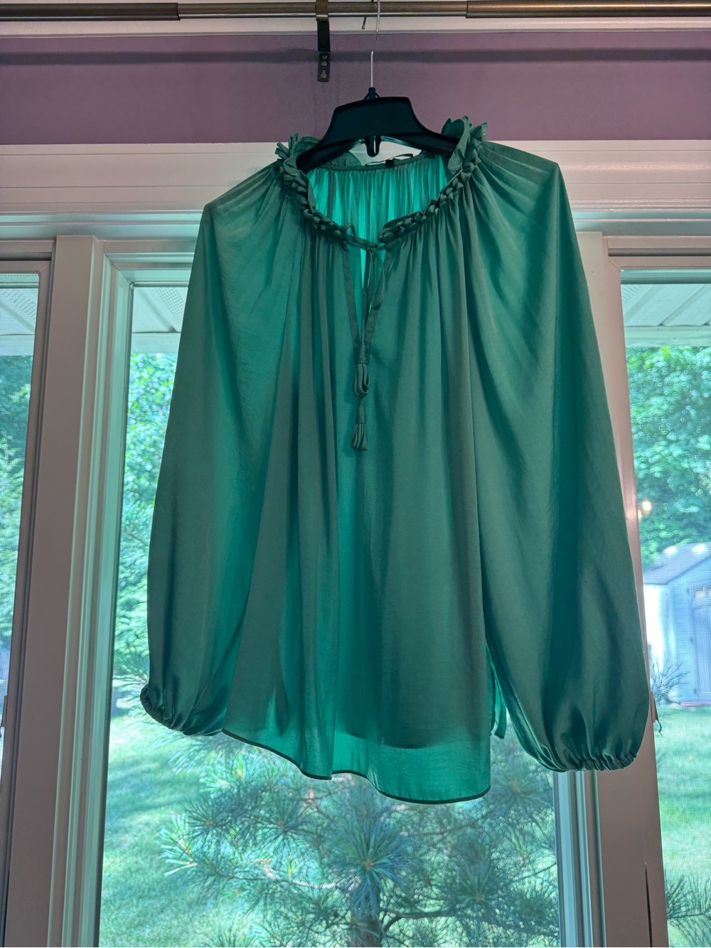 Kobi Halperin Teal Long-Sleeve Peasant Blouse